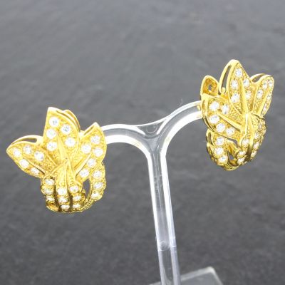 Florale Ohrringe 750 18 Karat Gelbgold mit weißen Farbsteinen