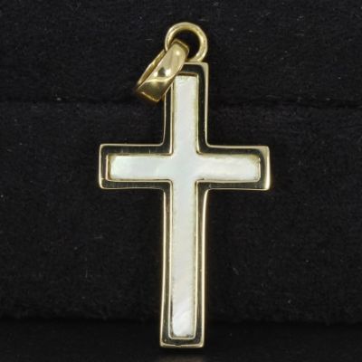 Anhänger Kreuz Perlmutt 750 18 Karat Gold 3,1 cm
