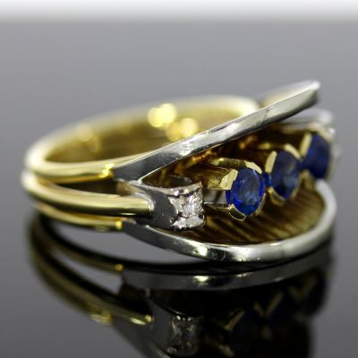 Brillant Saphirring Bicolor 585 14 Karat 0,04 Ct 