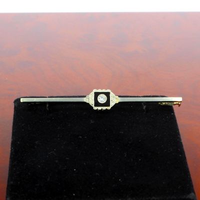 Diamant Onyx Brosche Weißgold 750 18 Karat 0,05 Ct 