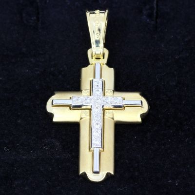 Glänzend & elegant Kreuzanhänger 585 Gold Zirkonia