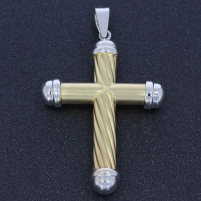 Anhänger Kreuz 585 14 Karat Bicolor Gold 5 cm
