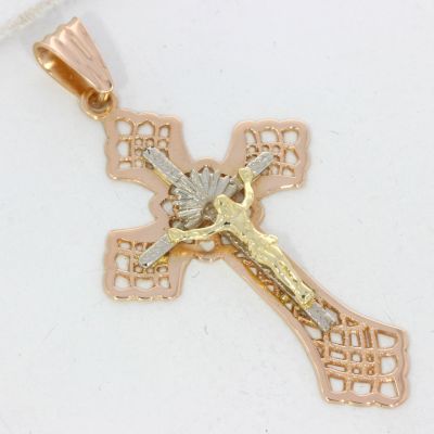 Tricolor Kreuz Anhänger 585 14 Karat Gold
