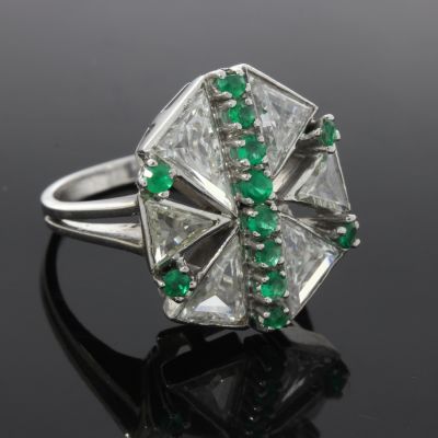 Statement Ring Weißgold 585 14 Karat Diamanten 2,3 Ct Smaragde 