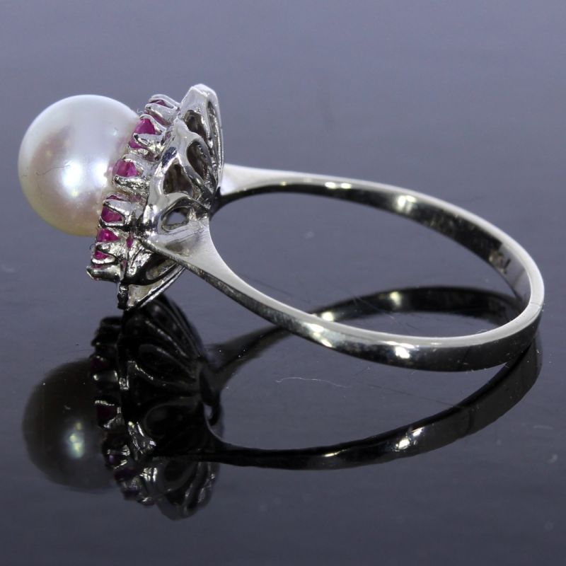 Ring Weißgold 750 18 Karat mit Perle und Farbsteine