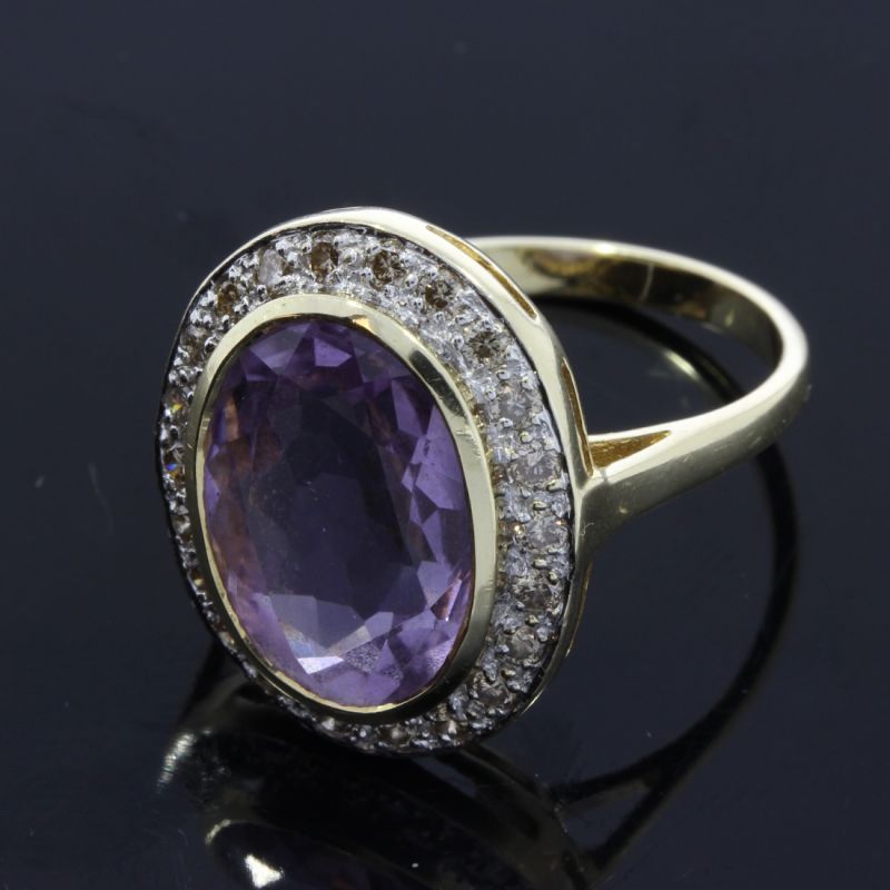 Amethyst Diamantring Gelbgold 585 14 Karat 0,20 Ct