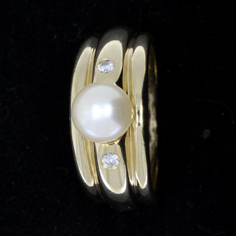 Entzückender Diamantring 585 14 K Gelbgold mit Zuchtperle 