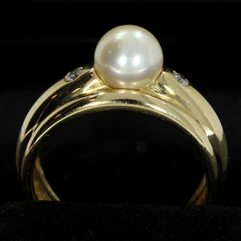 Entzückender Diamantring 585 14 K Gelbgold mit Zuchtperle 