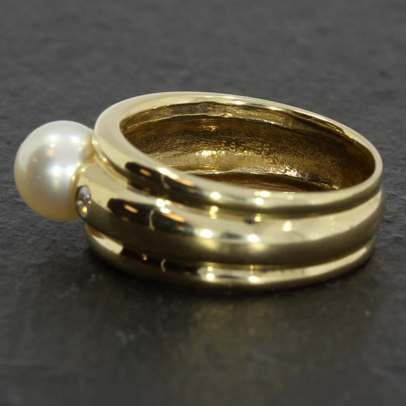Entzückender Diamantring 585 14 K Gelbgold mit Zuchtperle 