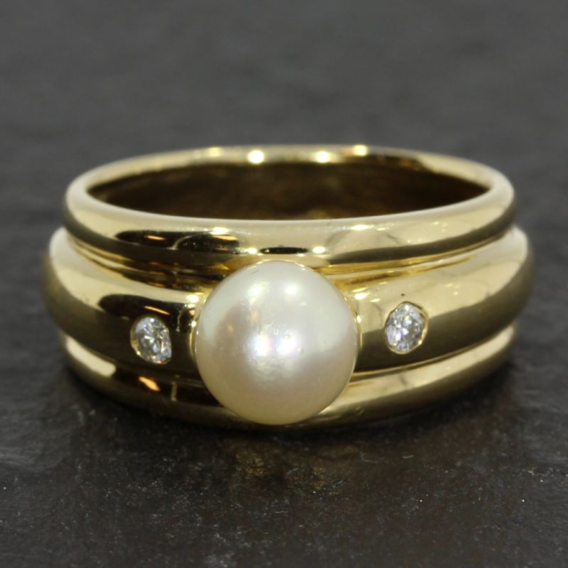 Entzückender Diamantring 585 14 K Gelbgold mit Zuchtperle 