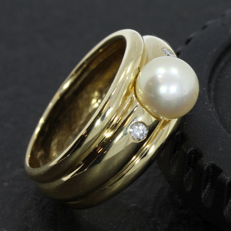 Entzückender Diamantring 585 14 K Gelbgold mit Zuchtperle 