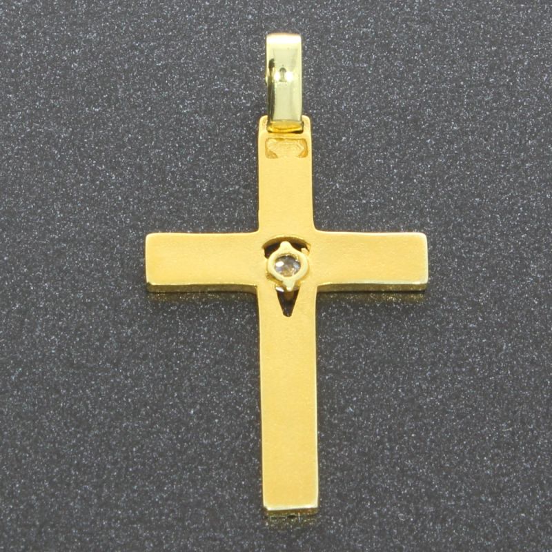 Kreuzanhänger 585 14 Karat Gelbgold mit Farbstein weiß