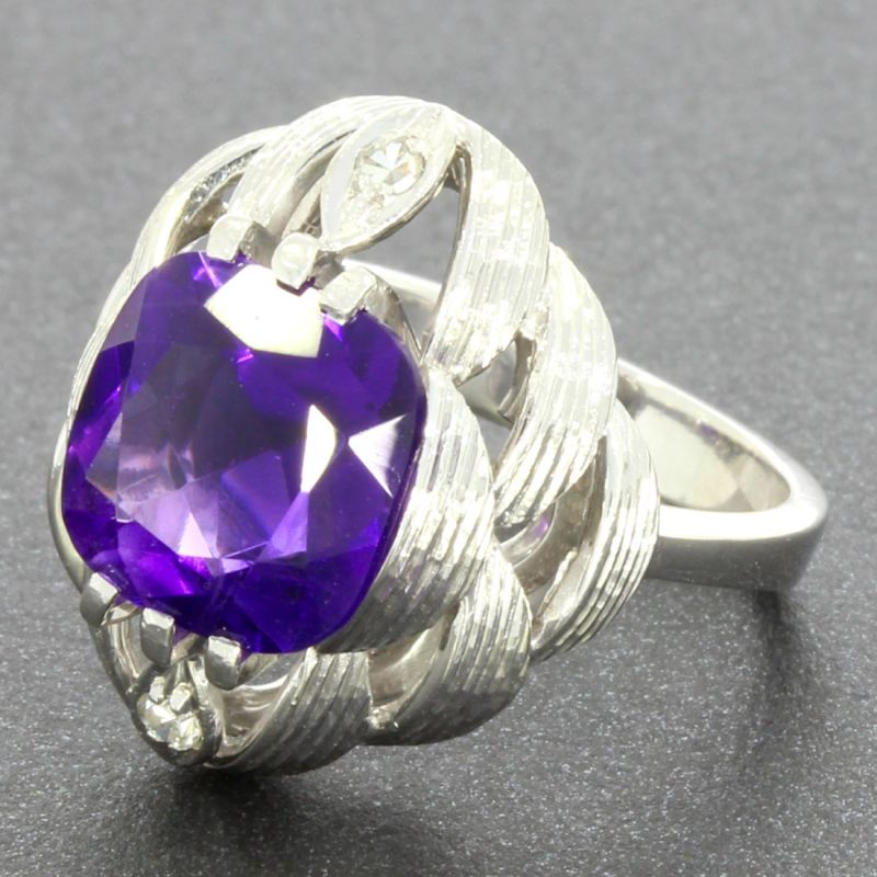 Amethyst Diamantring Weißgold 585 14 Karat 0,06 Ct 