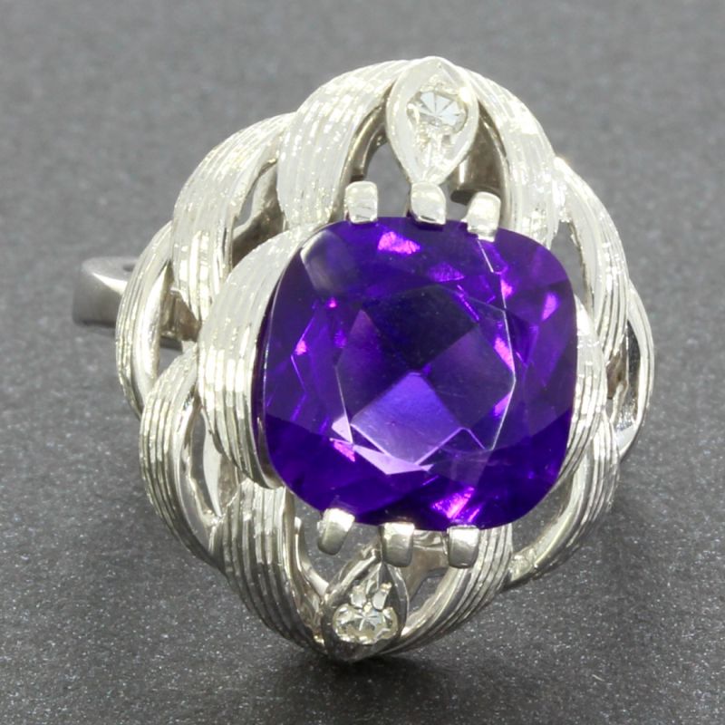 Amethyst Diamantring Weißgold 585 14 Karat 0,06 Ct 
