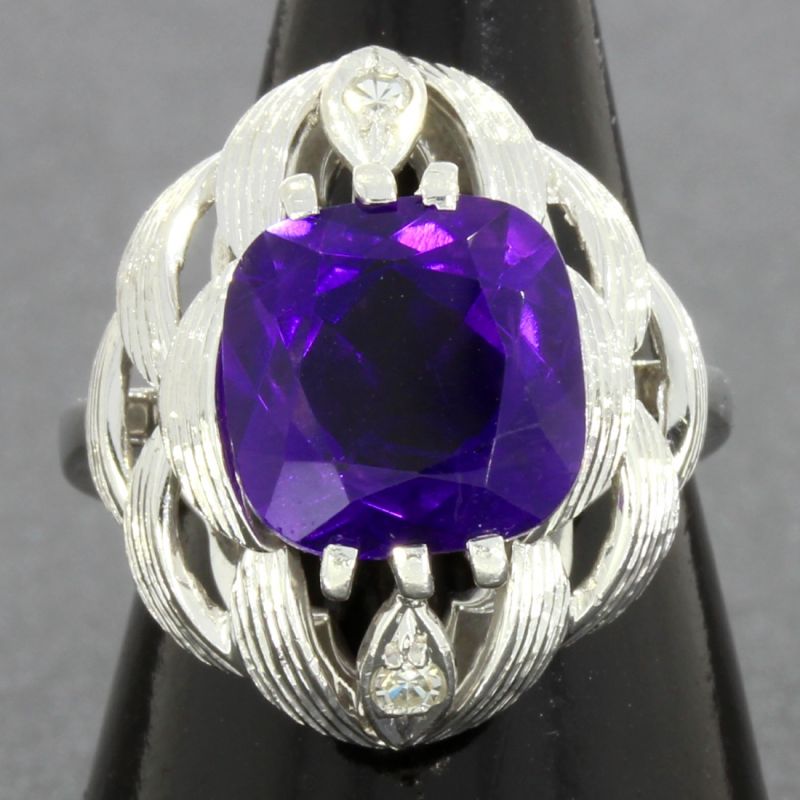 Amethyst Diamantring Weißgold 585 14 Karat 0,06 Ct 