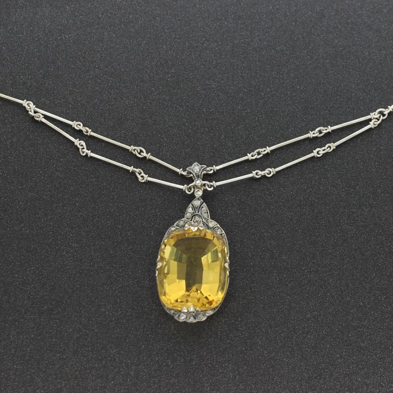 Schönes vintage Collier Gold 585 14 Kt Mit Citrin und Diamant