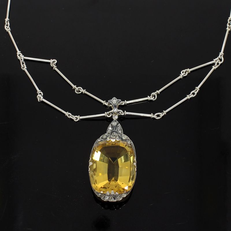 Schönes vintage Collier Gold 585 14 Kt Mit Citrin und Diamant