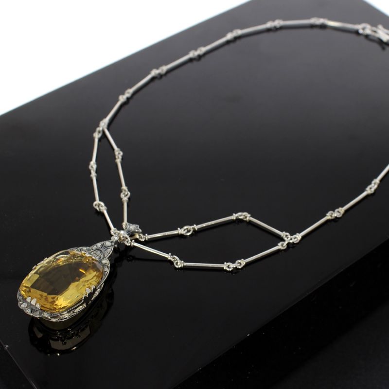 Schönes vintage Collier Gold 585 14 Kt Mit Citrin und Diamant