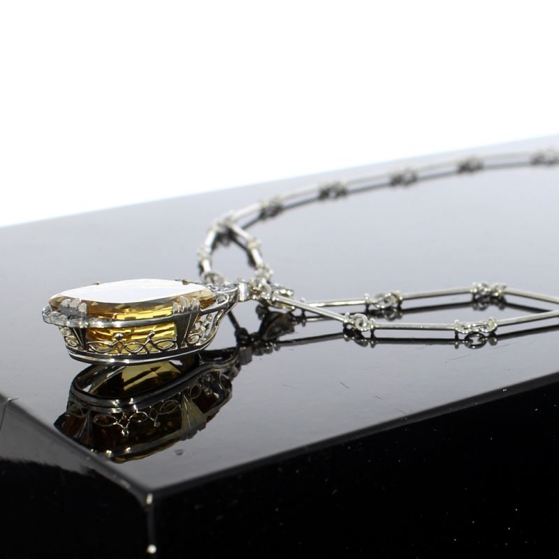 Schönes vintage Collier Gold 585 14 Kt Mit Citrin und Diamant