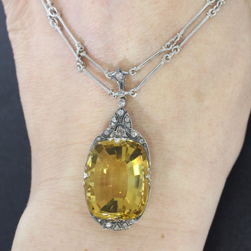Schönes vintage Collier Gold 585 14 Kt Mit Citrin und Diamant