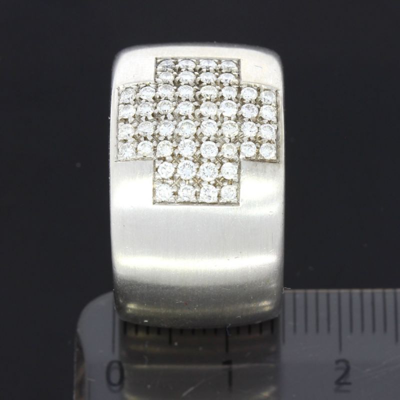 Ring / Bandring Kreuz in 750/- Weißgold 48 Brillanten Größe 54