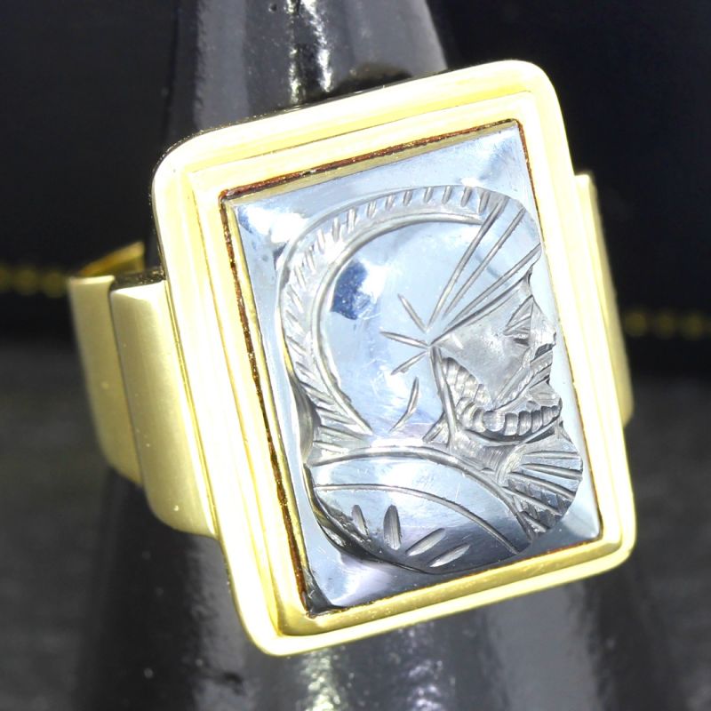 585er Goldring mit Hämatit Kriegermotiv