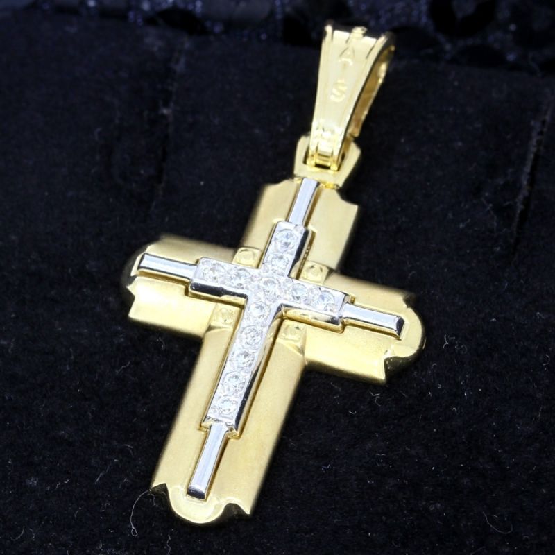 Glänzend & elegant Kreuzanhänger 585 Gold Zirkonia