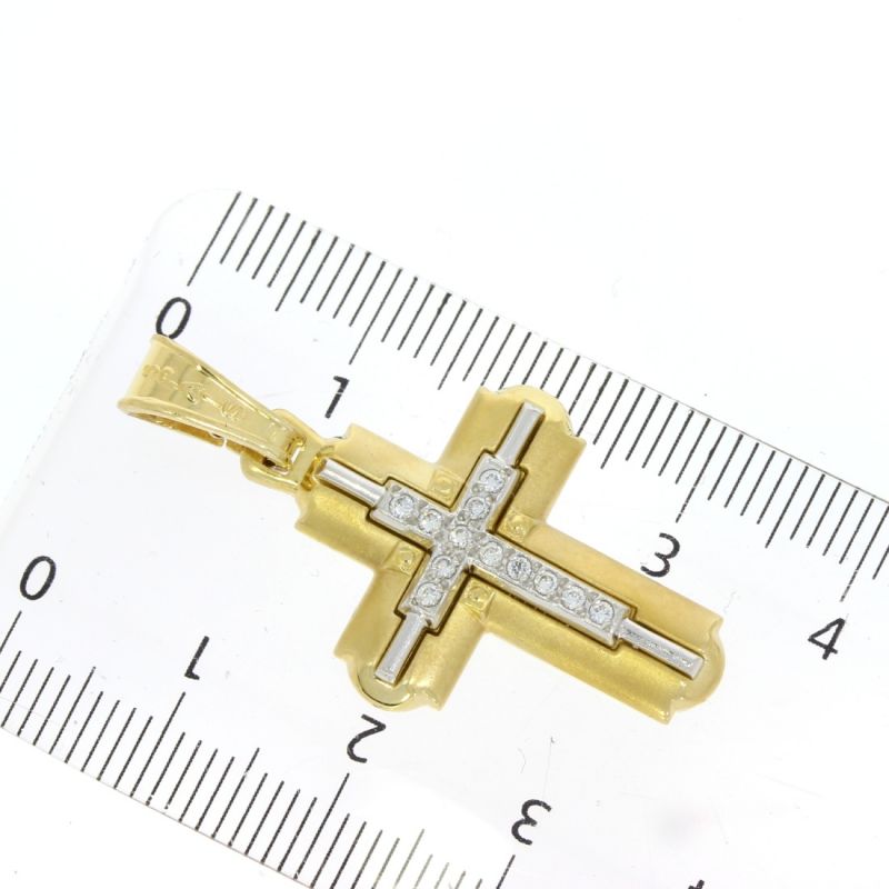 Glänzend & elegant Kreuzanhänger 585 Gold Zirkonia