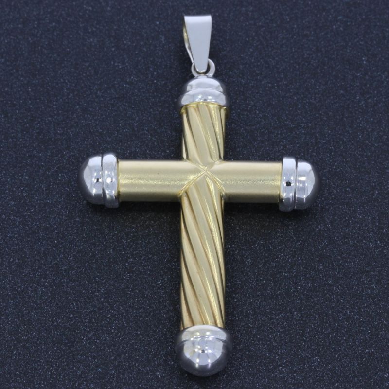 Anhänger Kreuz 585 14 Karat Bicolor Gold 5 cm