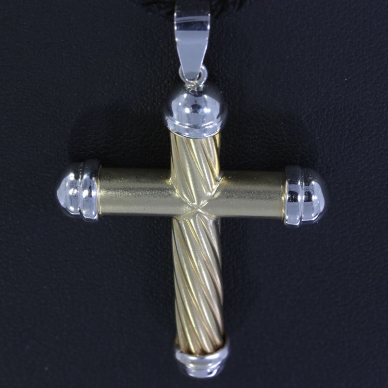 Anhänger Kreuz 585 14 Karat Bicolor Gold 5 cm