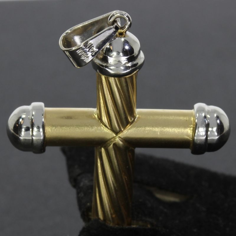 Anhänger Kreuz 585 14 Karat Bicolor Gold 5 cm