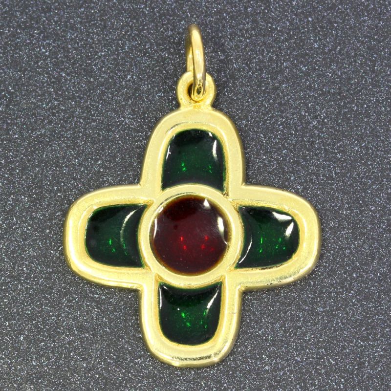 Kreuzanhänger Gelbgold 750 18 Karat Email