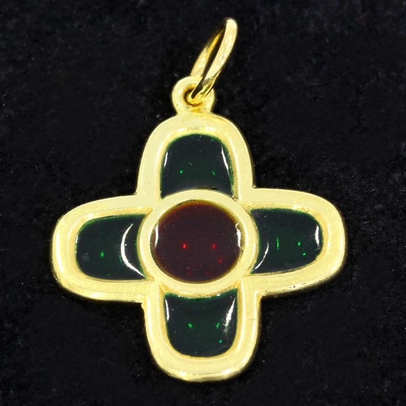 Kreuzanhänger Gelbgold 750 18 Karat Email