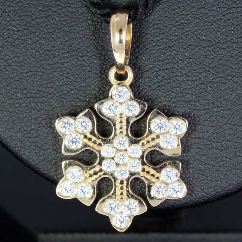 Schneeflockenanhänger Roségold 585 14 Karat Farbsteine 