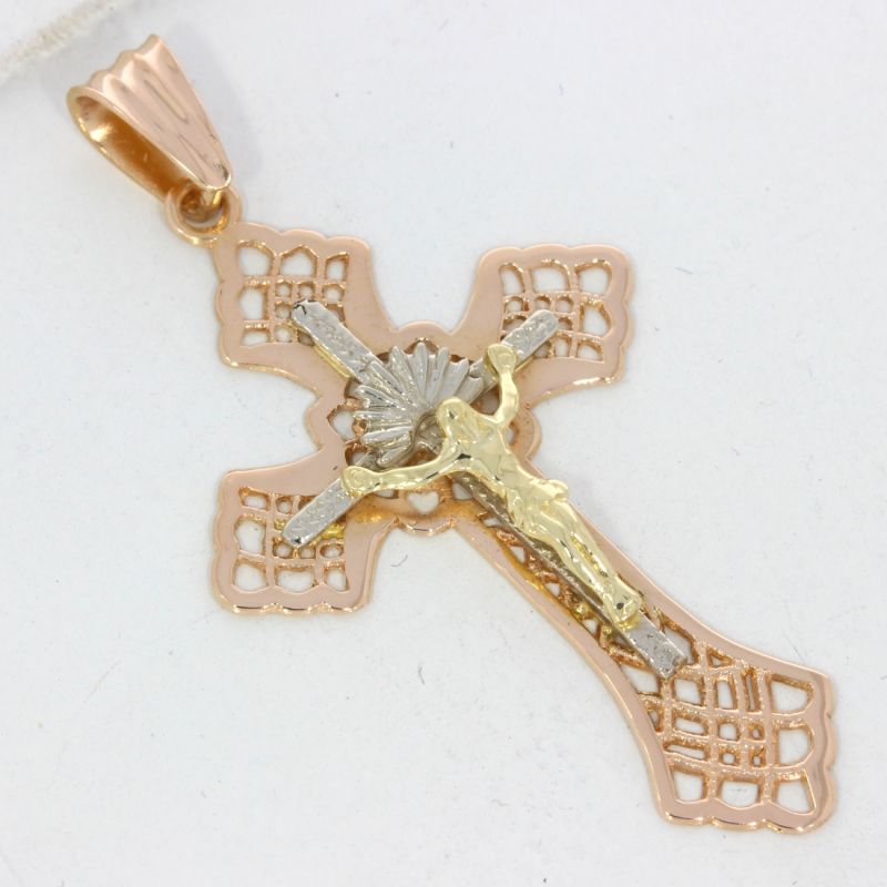 Tricolor Kreuz Anhänger 585 14 Karat Gold