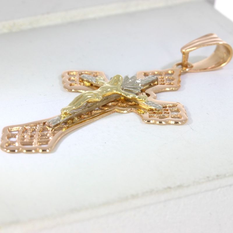 Tricolor Kreuz Anhänger 585 14 Karat Gold