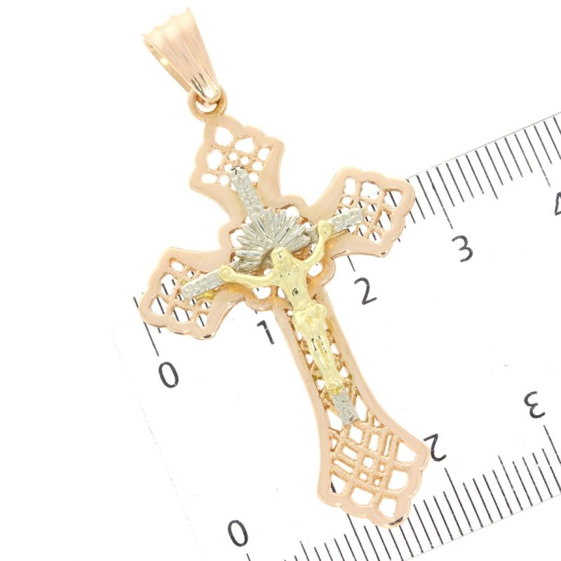 Tricolor Kreuz Anhänger 585 14 Karat Gold
