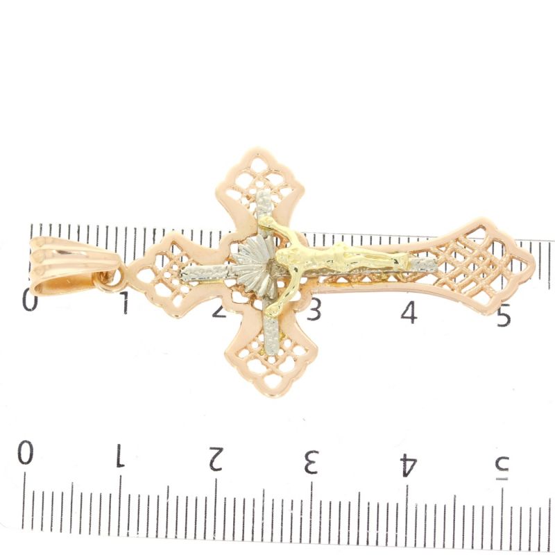 Tricolor Kreuz Anhänger 585 14 Karat Gold