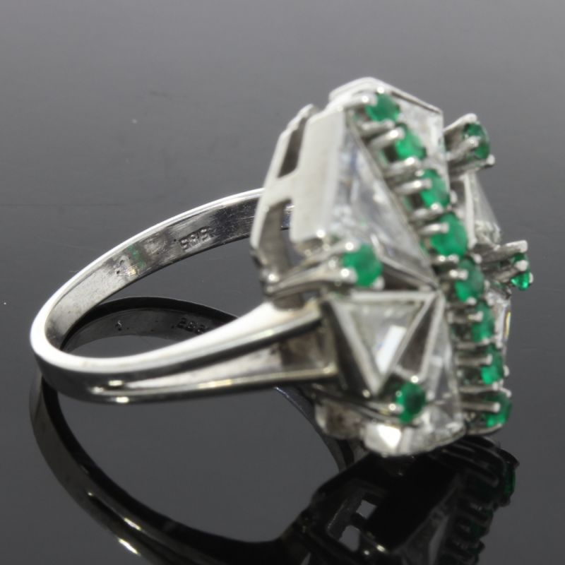 Statement Ring Weißgold 585 14 Karat Diamanten 2,3 Ct Smaragde 