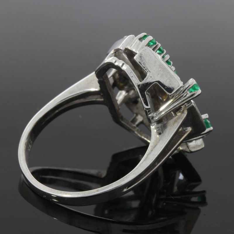 Statement Ring Weißgold 585 14 Karat Diamanten 2,3 Ct Smaragde 