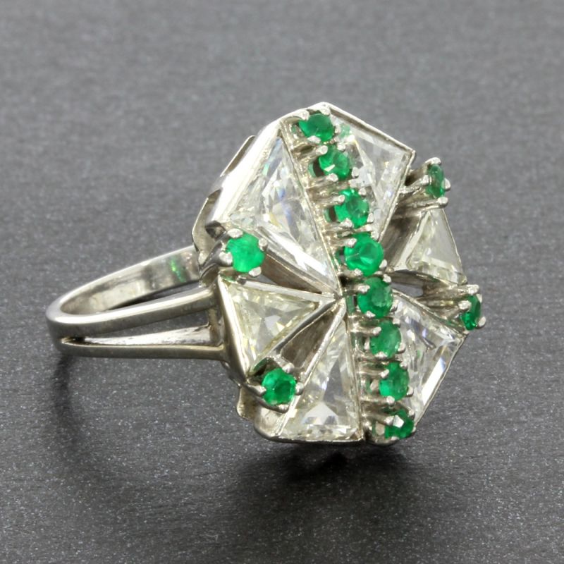 Statement Ring Weißgold 585 14 Karat Diamanten 2,3 Ct Smaragde 